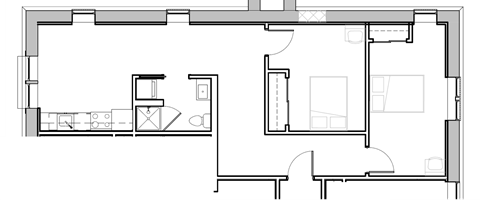 a floor plan of a house with a bedroom and a living room